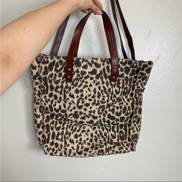 Vintage Leopard Print Canvas Crossbody Bag with Brown Leather Trim - Picture 7 of 7